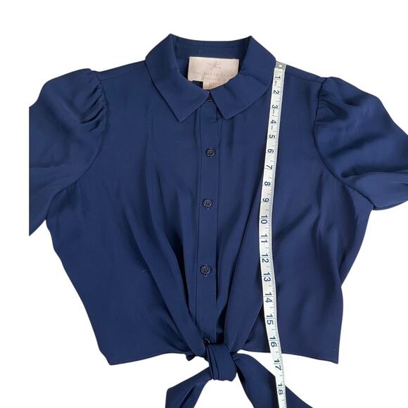 Gal Meets Glam Royal Blue Tie-Front Blouse Size 4 | Button Down Long Sleeve - Picture 6 of 9